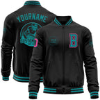 Custom Black Teal-Pink Bomber Varsity Letterman Zipper Jacket photo 1