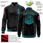 Custom Black Teal-Pink Bomber Varsity Letterman Zipper Jacket photo 4