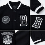 Custom Black White Bomber Varsity Letterman Zipper Jacket detail