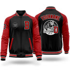 Custom Black Red-White Bomber Varsity Letterman Two Tone Zipper Jacket