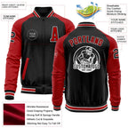 Custom Black Red-White Bomber Varsity Letterman Two Tone Zipper Jacket photo 4