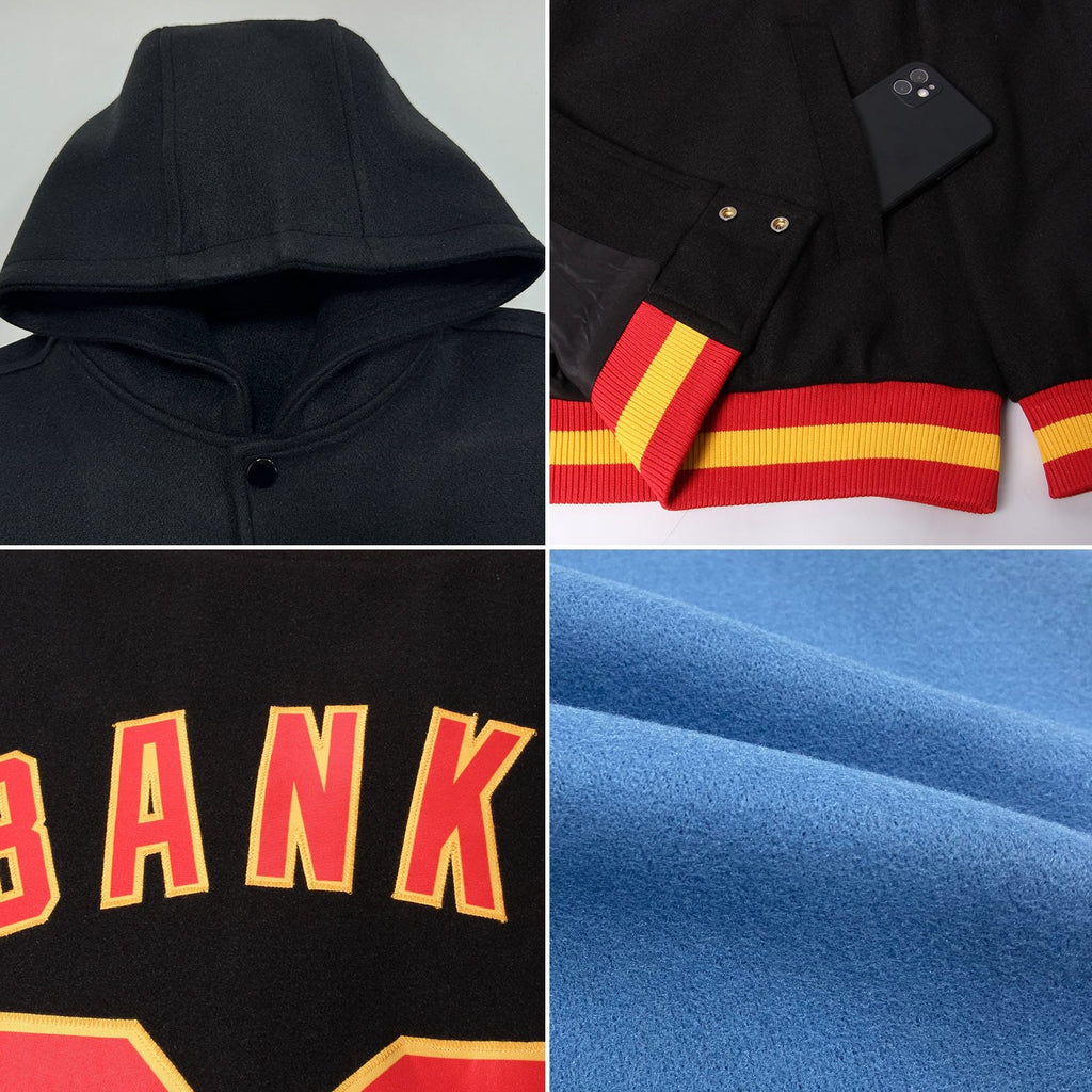 Custom Light Blue Royal-White Bomber Full-Snap Varsity Letterman Two Tone Hoodie Jacket photo 2