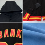 Custom Light Blue Royal-White Bomber Full-Snap Varsity Letterman Two Tone Hoodie Jacket photo 2