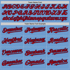 Custom Light Blue Red-Navy Bomber Full-Snap Varsity Letterman Two Tone Hoodie Jacket photo 3
