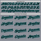 Custom Gray Black-Teal Bomber Full-Snap Varsity Letterman Two Tone Hoodie Jacket photo 3