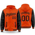 Custom Orange Black Bomber Full-Snap Varsity Letterman Two Tone Hoodie Jacket