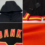 Custom Orange Black Bomber Full-Snap Varsity Letterman Two Tone Hoodie Jacket photo 2