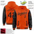 Custom Orange Black Bomber Full-Snap Varsity Letterman Two Tone Hoodie Jacket photo 3