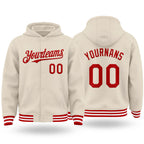 Custom Cream Red-White Bomber Full-Snap Varsity Letterman Hoodie Jacket