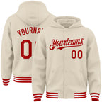 Custom Cream Red-White Bomber Full-Snap Varsity Letterman Hoodie Jacket photo 1