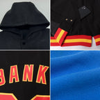 Custom Powder Blue Royal-Yellow Bomber Full-Snap Varsity Letterman Two Tone Hoodie Jacket photo 2