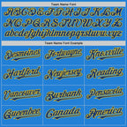 Custom Powder Blue Royal-Yellow Bomber Full-Snap Varsity Letterman Two Tone Hoodie Jacket photo 3
