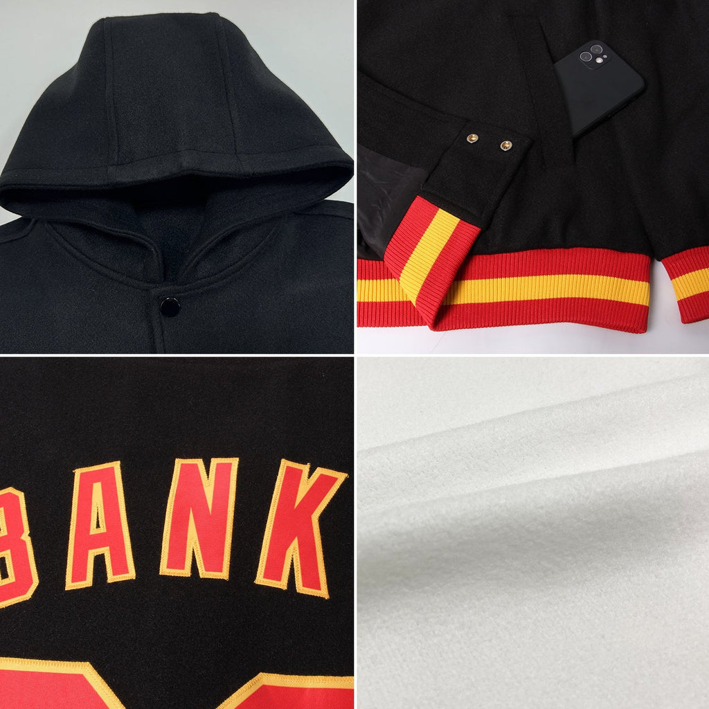Custom White Neon Green-Black Bomber Full-Snap Varsity Letterman Two Tone Hoodie Jacket photo 2
