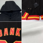 Custom White Neon Green-Black Bomber Full-Snap Varsity Letterman Two Tone Hoodie Jacket photo 2
