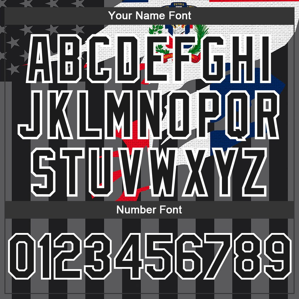 Custom Black Gray-White Dominican Republic Flag 3D Bomber Full-Snap Varsity Letterman Hoodie Jacket photo 4