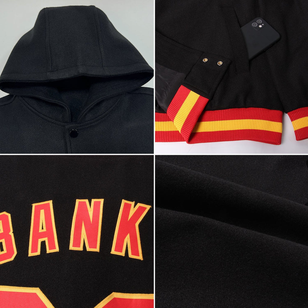Custom Black Royal-Gray Cuba Cuban Flag 3D Bomber Full-Snap Varsity Letterman Hoodie Jacket photo 2