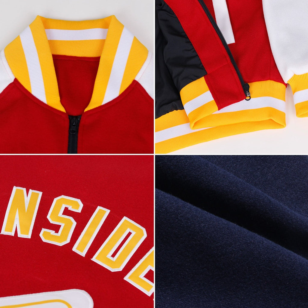 Custom Navy White-Gold Bomber Varsity Letterman Zipper Jacket photo 2