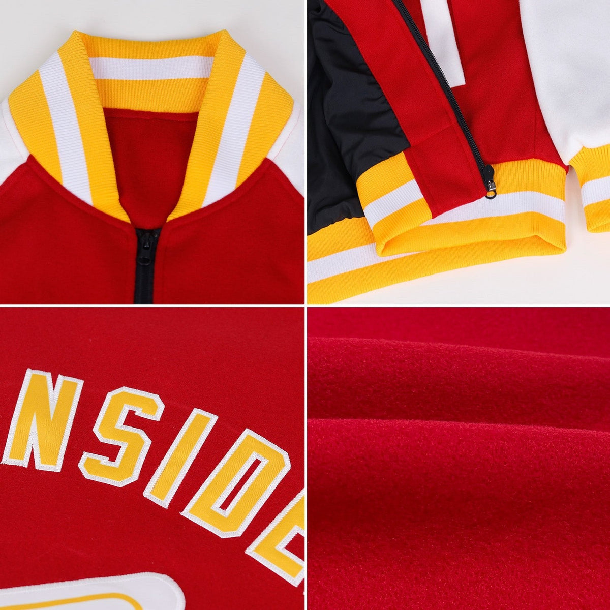 Custom Red Black-White Bomber Varsity Letterman Two Tone Zipper Jacket photo 2