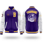 Custom Purple Gold-White Bomber Varsity Letterman Two Tone Zipper Jacket