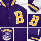 Custom Purple Gold-White Bomber Varsity Letterman Two Tone Zipper Jacket detail