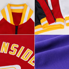 Custom Purple Gold-White Bomber Varsity Letterman Two Tone Zipper Jacket photo 2