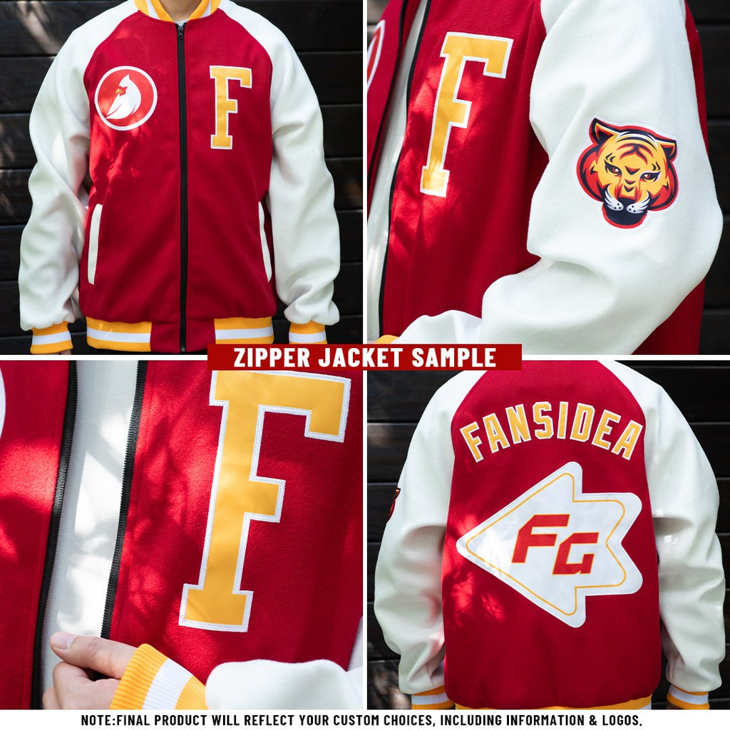 Custom Purple Gold-White Bomber Varsity Letterman Two Tone Zipper Jacket photo 3