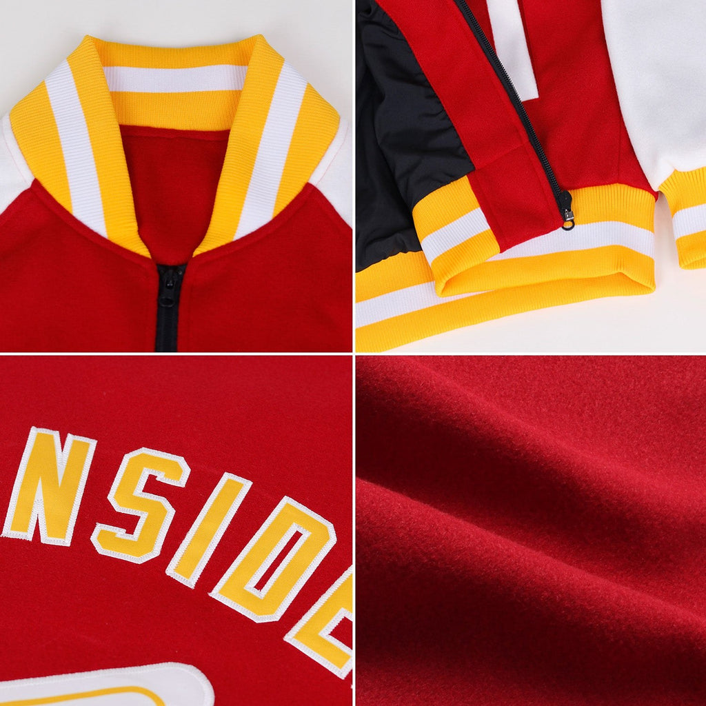 Custom Crimson Cream-Maroon Bomber Varsity Letterman Two Tone Zipper Jacket photo 2