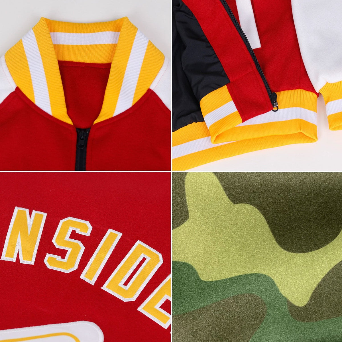 Custom Camo Crimson-Gold Bomber Varsity Letterman Salute To Service Zipper Jacket photo 2