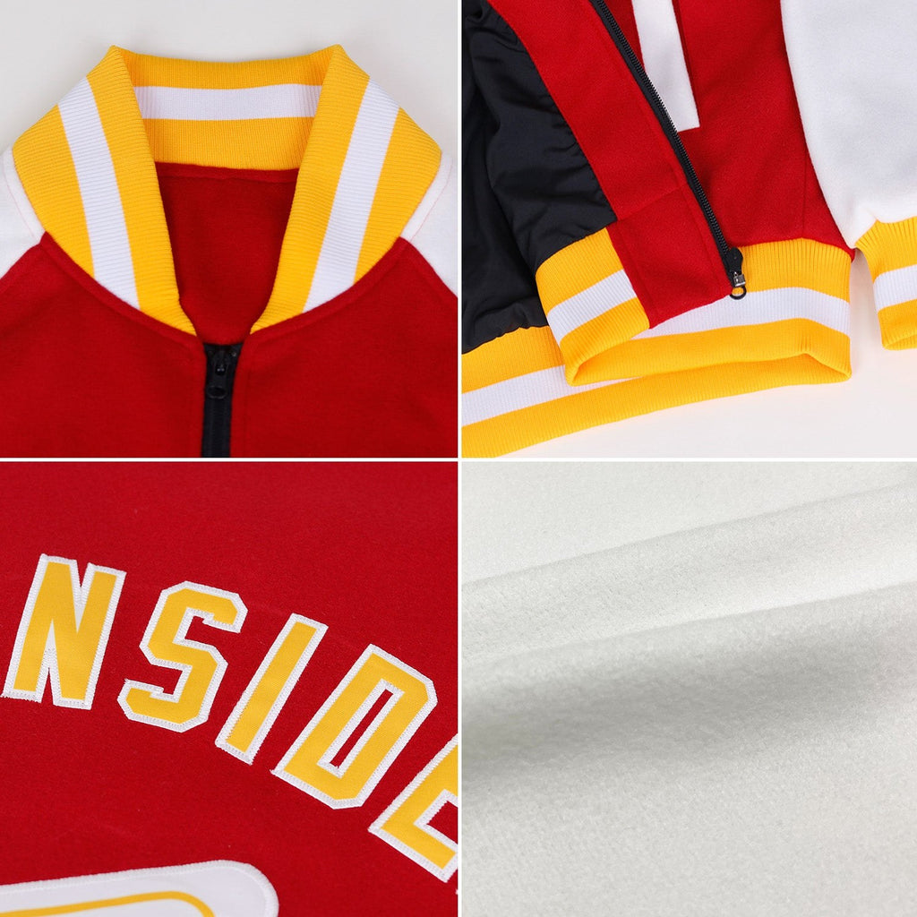 Custom White Red-Black Bomber Varsity Letterman Two Tone Zipper Jacket photo 2