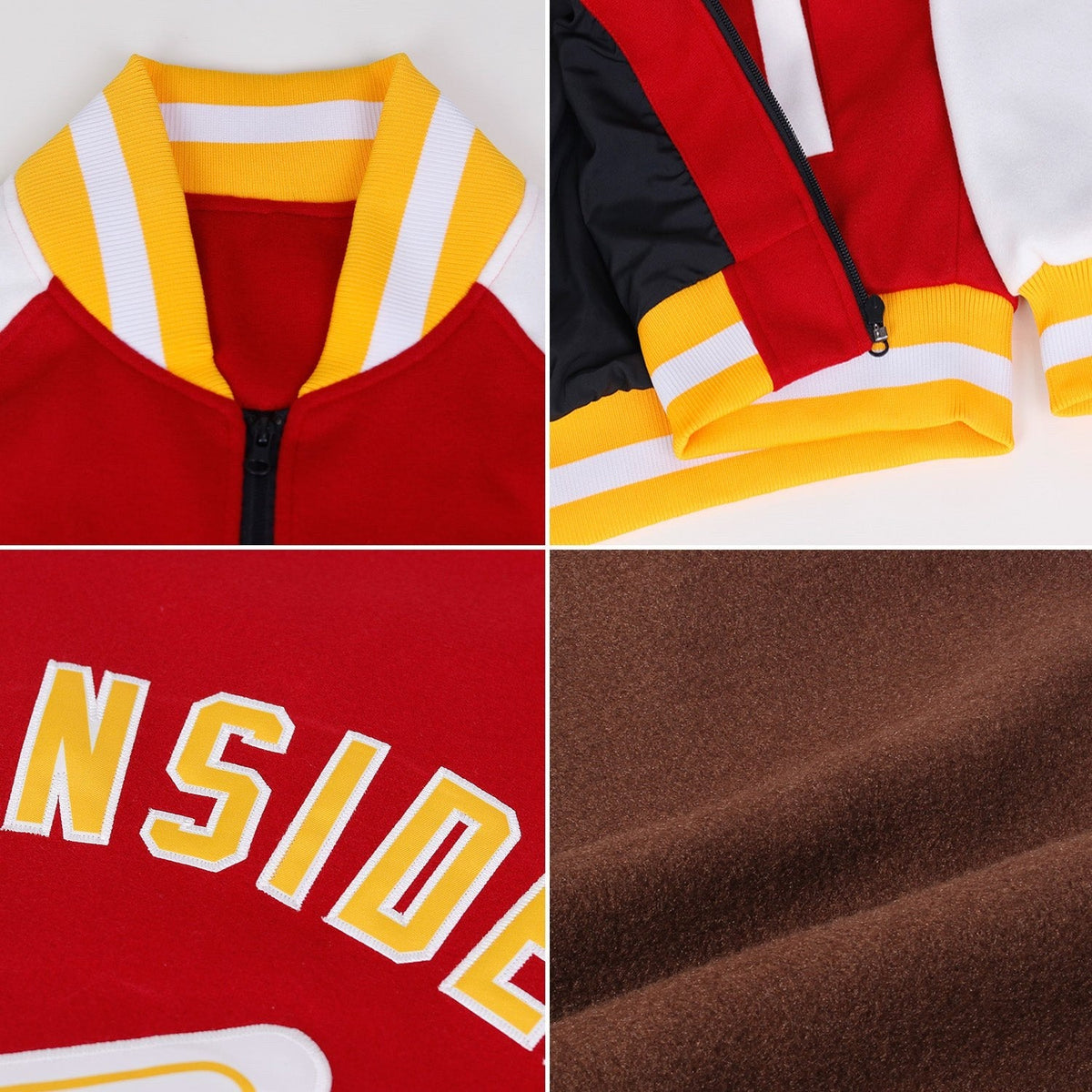 Custom Brown Orange-White Bomber Varsity Letterman Two Tone Zipper Jacket photo 2