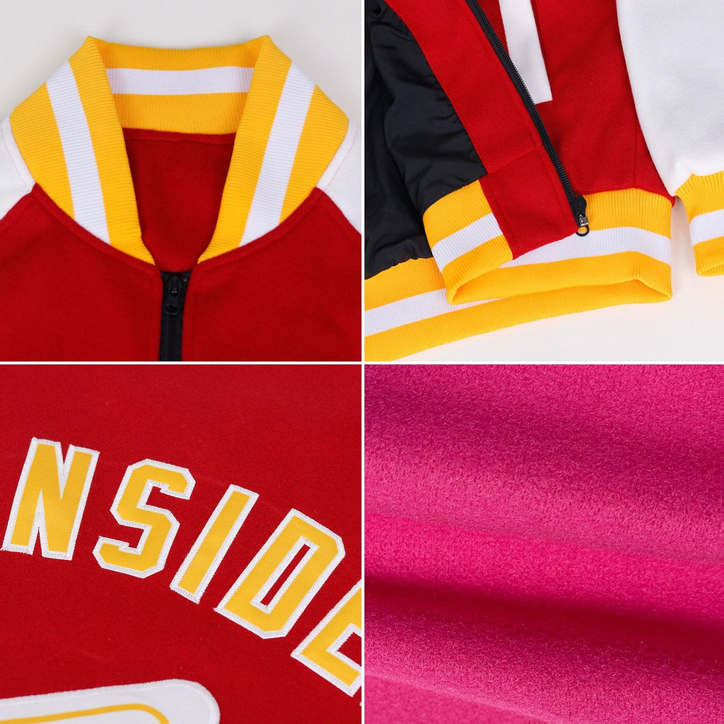 Custom Pink White Bomber Varsity Letterman Zipper Jacket photo 2