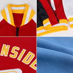 Custom Light Blue Red-White Bomber Varsity Letterman Two Tone Zipper Jacket photo 2