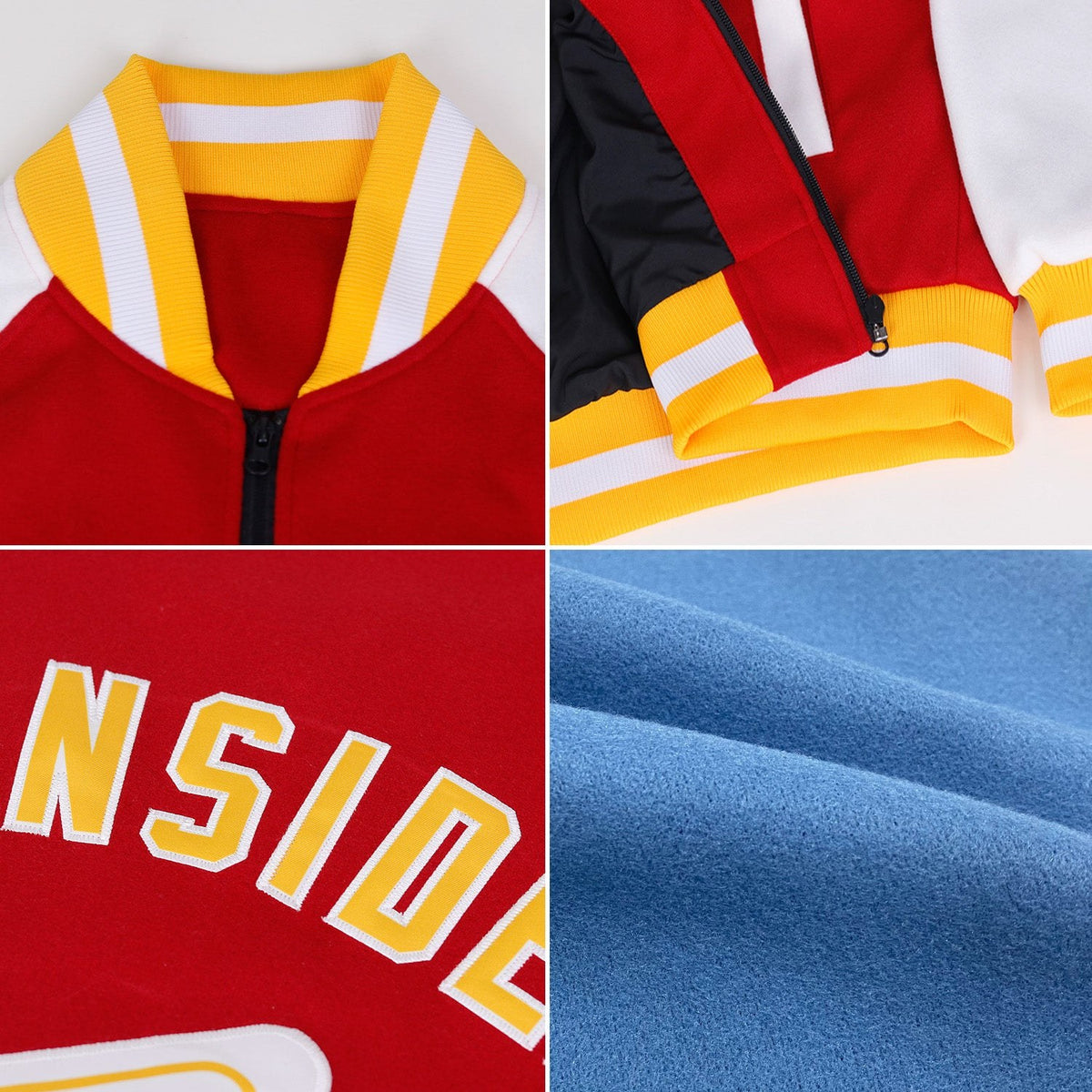 Custom Light Blue Red-White Bomber Varsity Letterman Two Tone Zipper Jacket photo 2