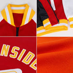 Custom Orange White-Black Bomber Varsity Letterman Two Tone Zipper Jacket photo 2