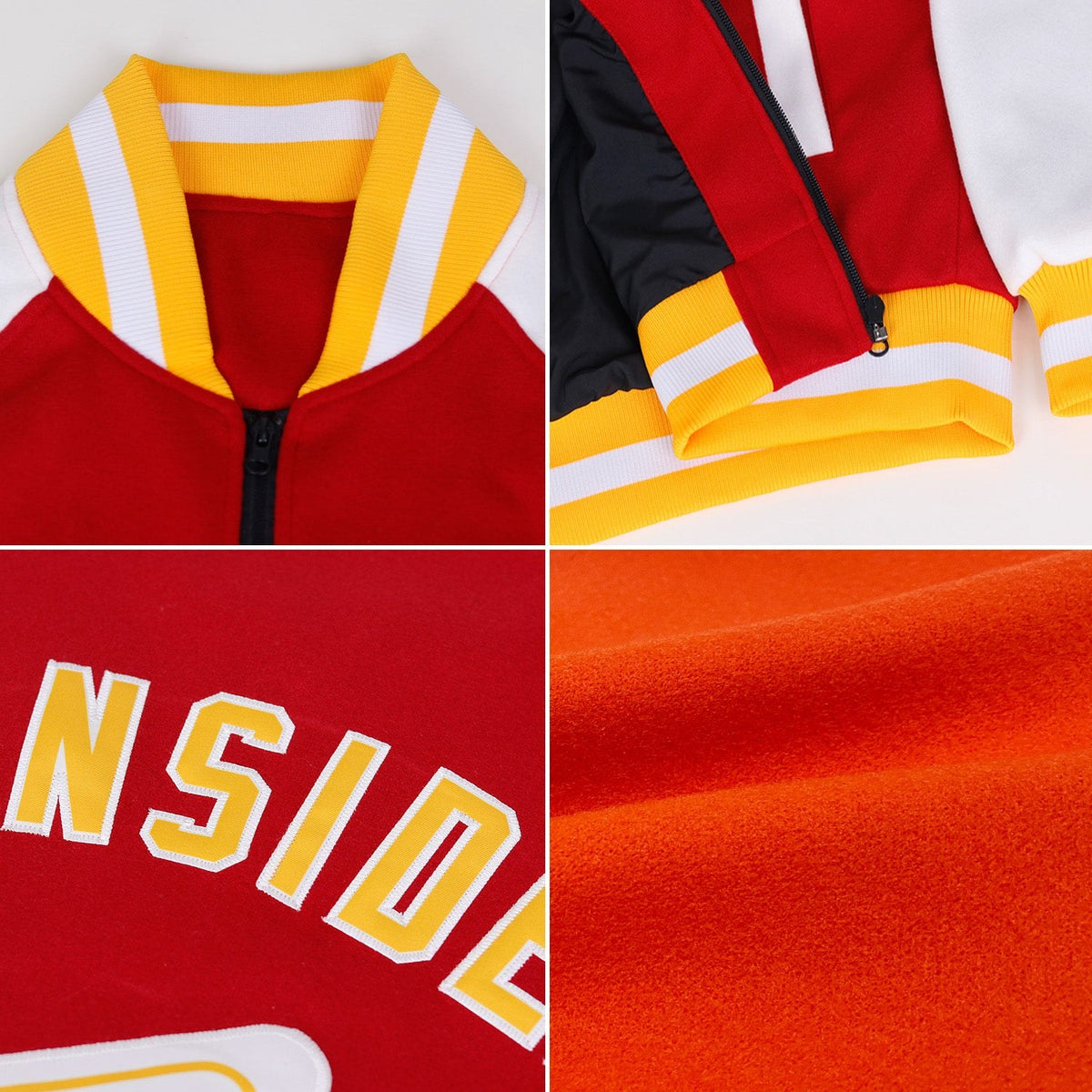 Custom Orange White-Black Bomber Varsity Letterman Two Tone Zipper Jacket photo 2