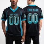 Custom Black Teal-Old Gold Drift Fashion Football Jersey worn front and back