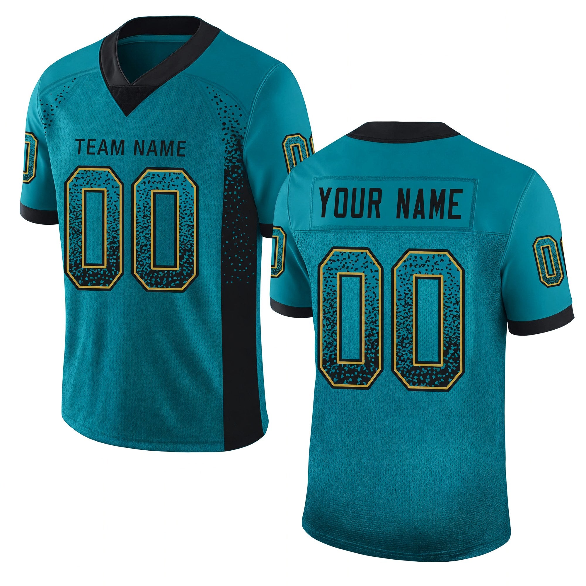 Custom Teal Black-Old Gold Drift Fashion Football Jersey