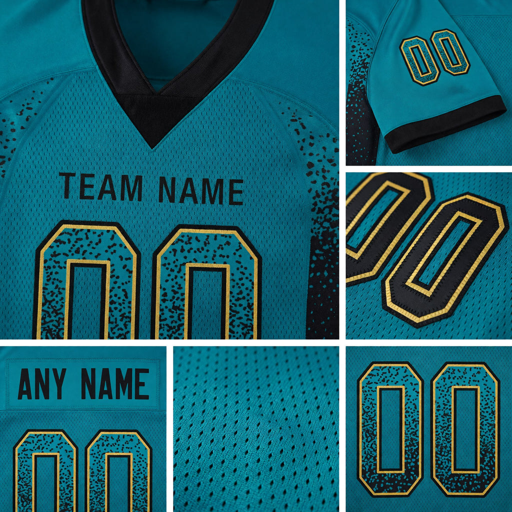 Custom Teal Black-Old Gold Drift Fashion Football Jersey detail