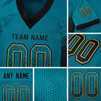 Custom Teal Black-Old Gold Drift Fashion Football Jersey detail