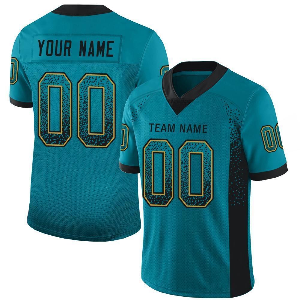 Custom Teal Black-Old Gold Drift Fashion Football Jersey photo 1