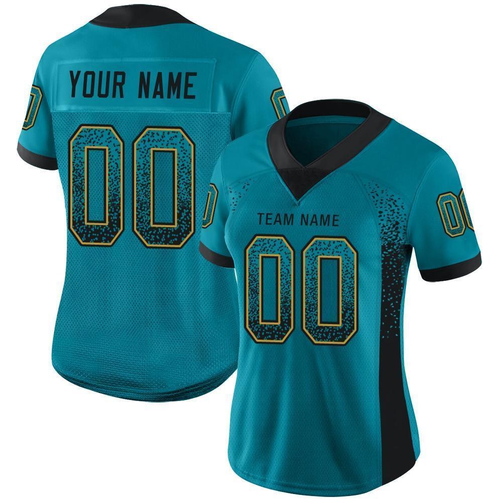 Custom Teal Black-Old Gold Drift Fashion Football Jersey photo 2