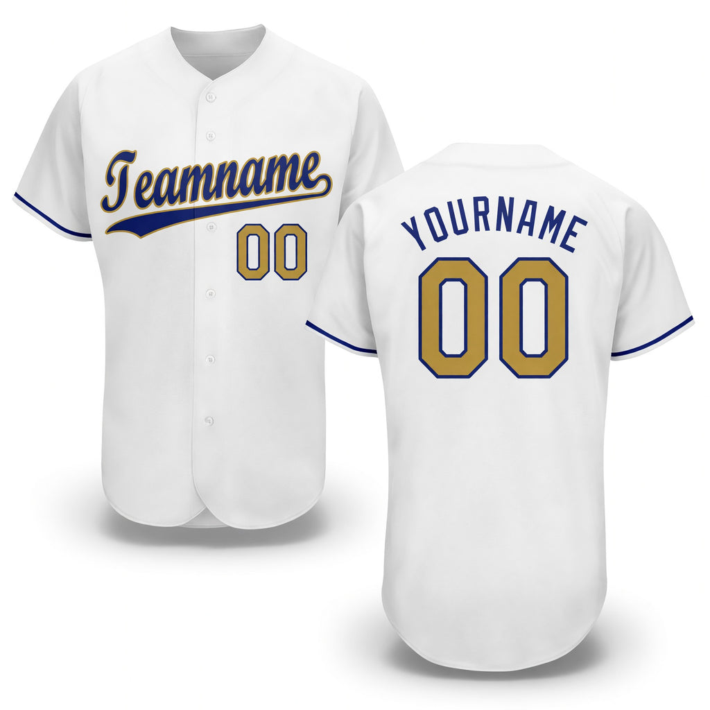 Custom White Old Gold-Royal Baseball Jersey