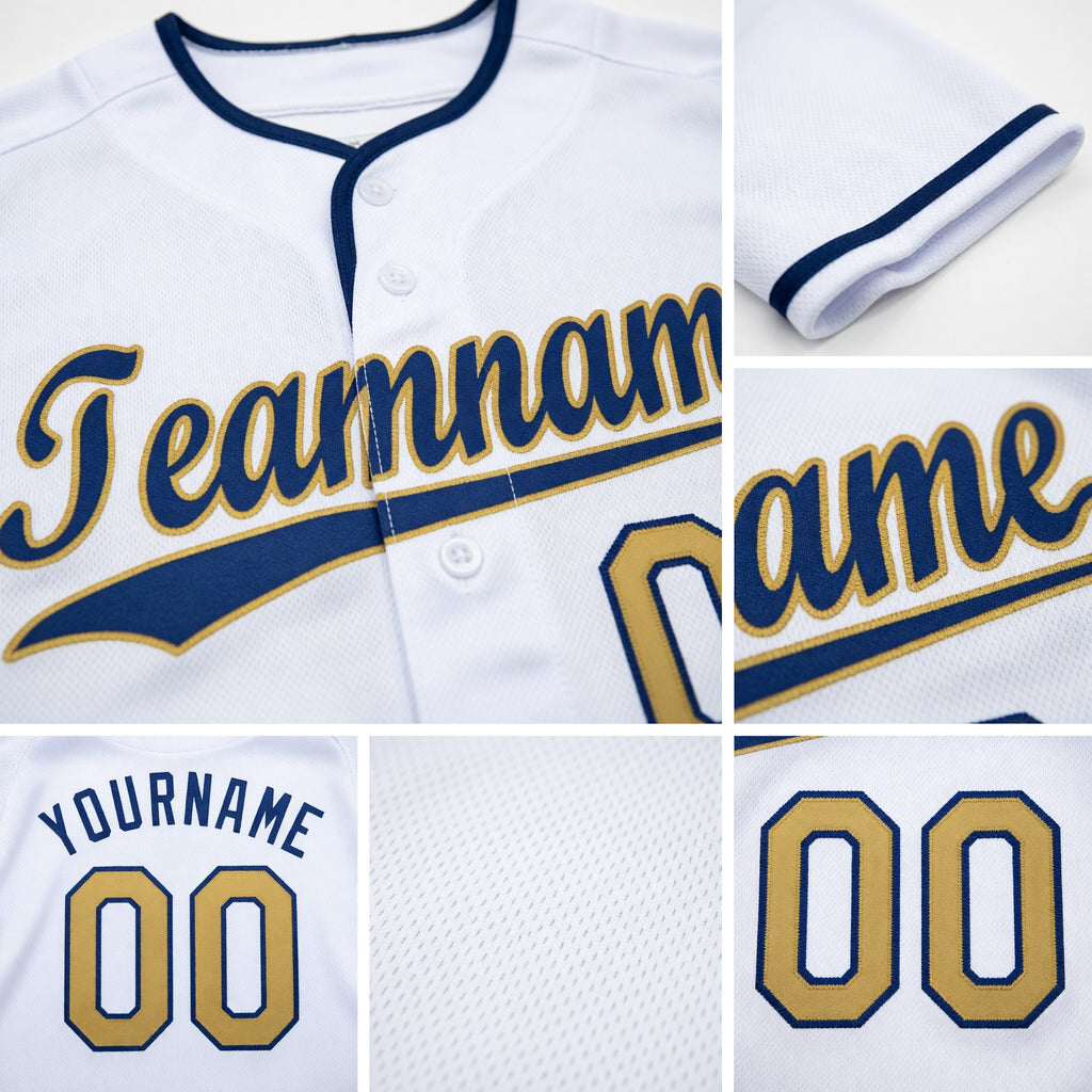Custom White Old Gold-Royal Baseball Jersey detail