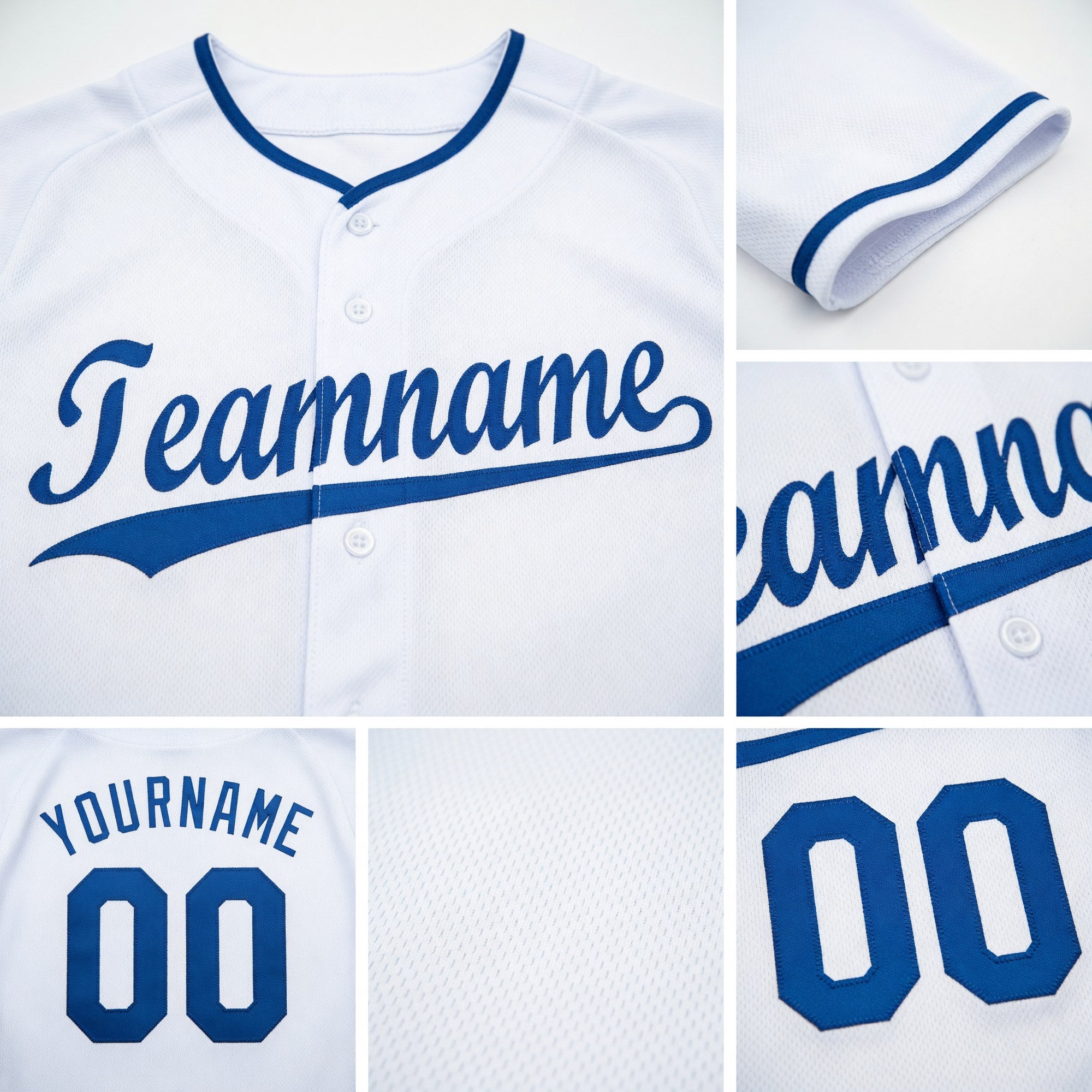 Custom White Royal Baseball Jersey detail