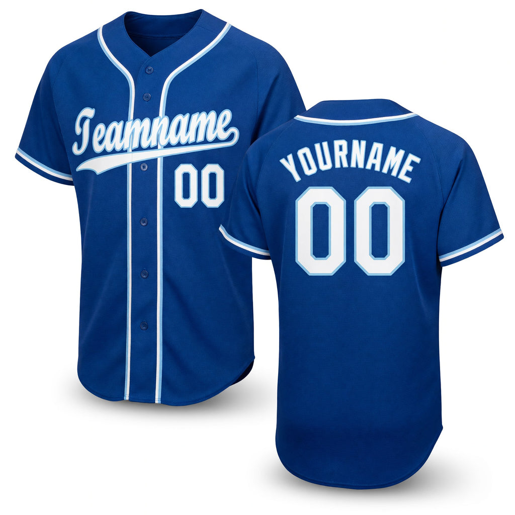 Custom Royal White-Light Blue Baseball Jersey