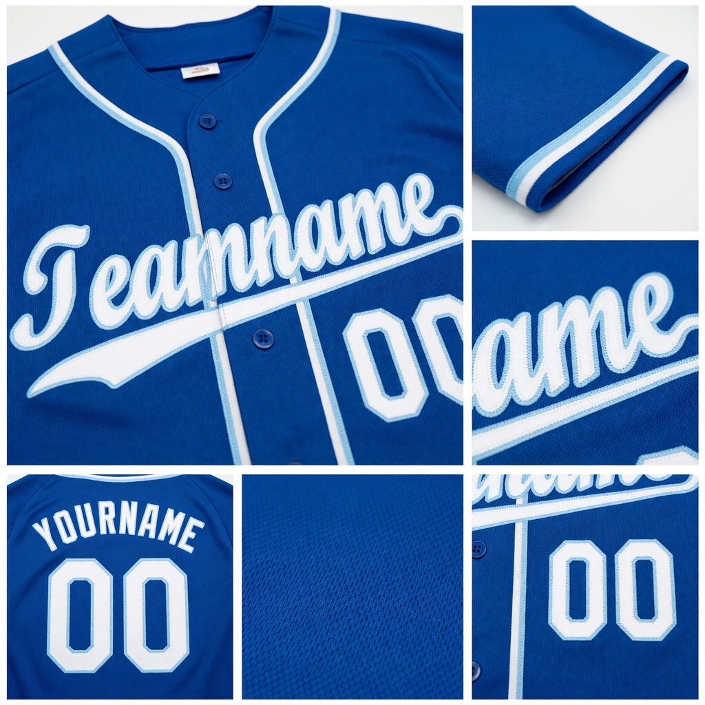 Custom Royal White-Light Blue Baseball Jersey detail