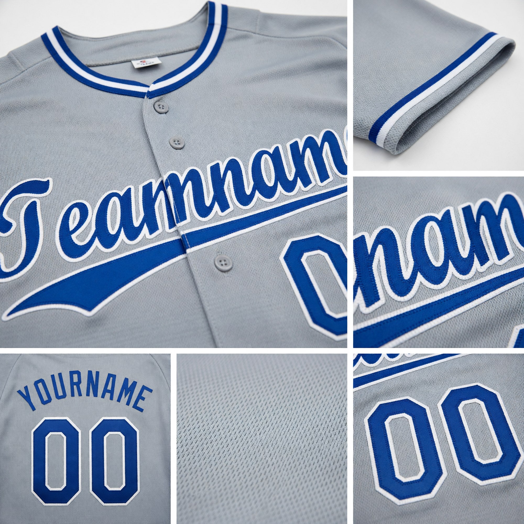 Custom Gray Royal-White Baseball Jersey detail