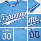 Custom Light Blue White-Royal Baseball Jersey detail