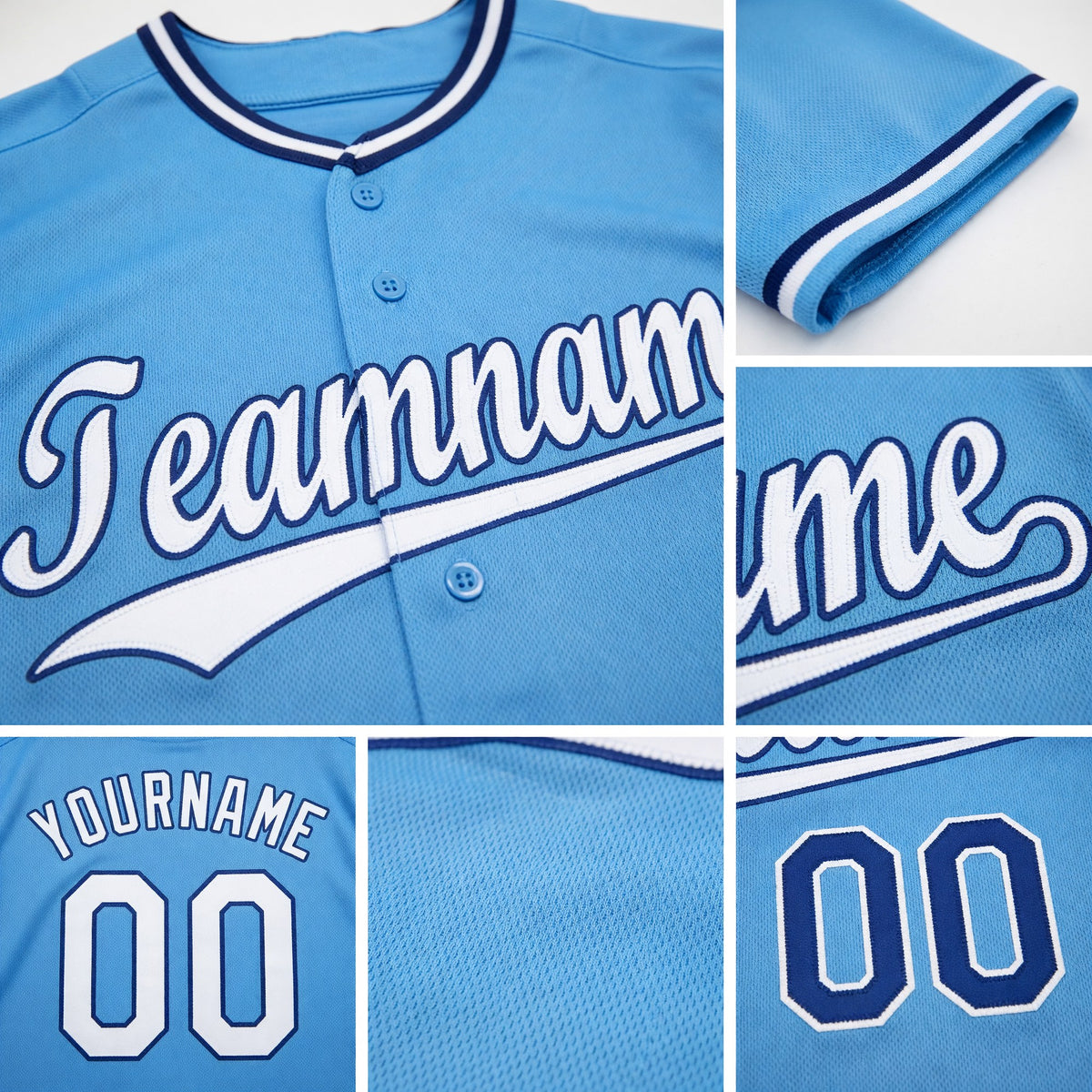 Custom Light Blue White-Royal Baseball Jersey detail