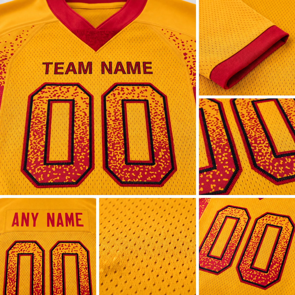 Custom Gold Scarlet-Black Drift Fashion Football Jersey detail